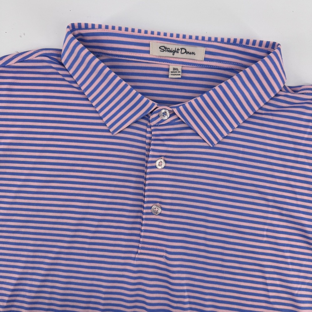 Straight Down Polo Shirt Mens 3XL Pink Blue Striped Performance Short Sleeve